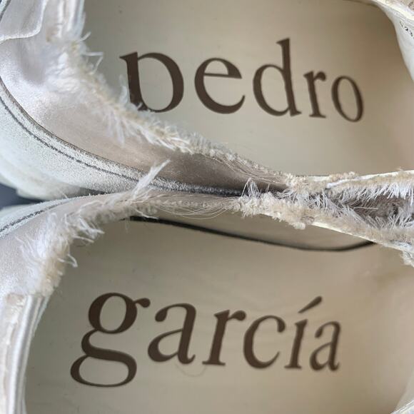 PEDRO GARCIA Size 6.5 Beige Grey Satin Suede Raw Edge Platform Sneakers - Picture 7 of 10